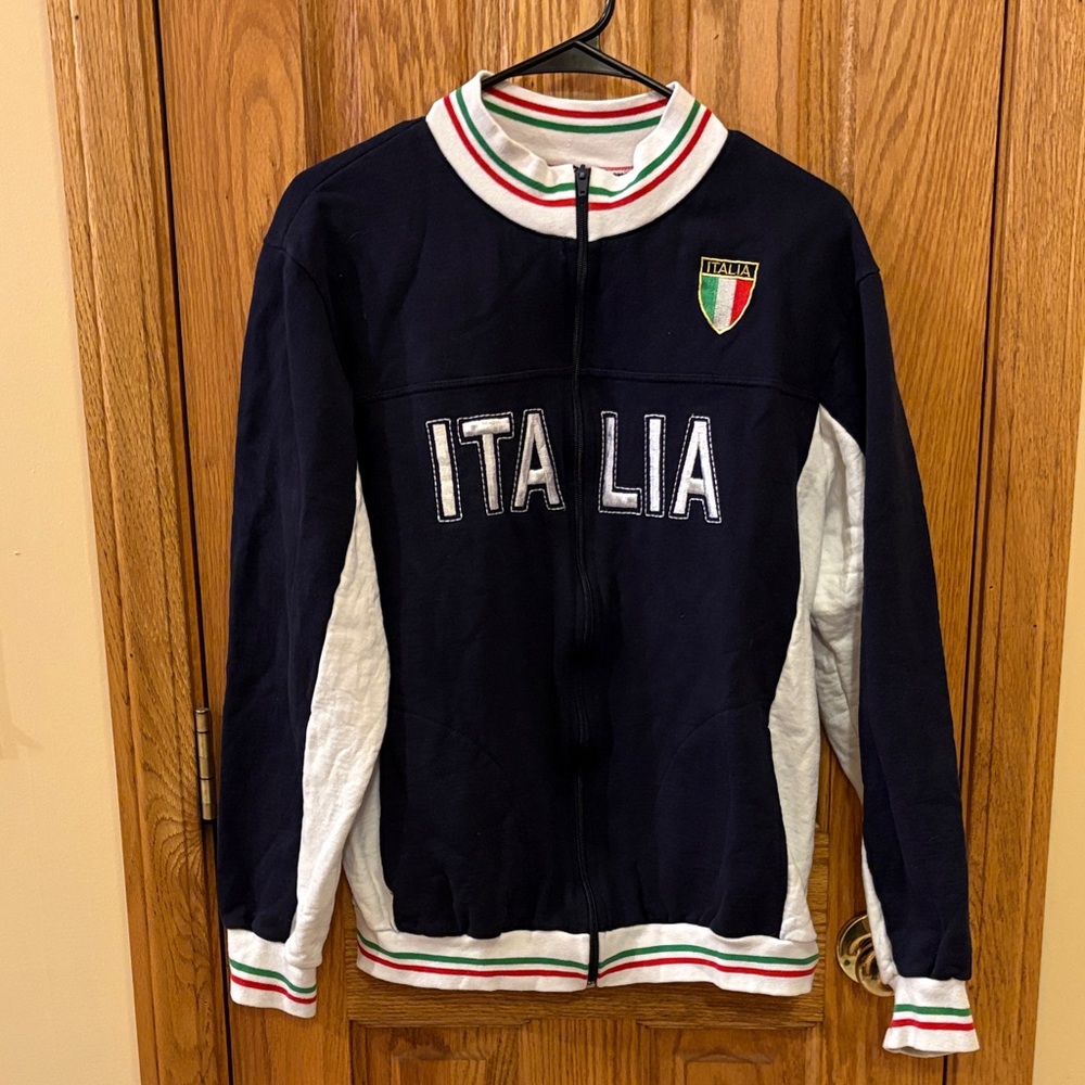 Italia Navy and White Zip-Up Hoodie